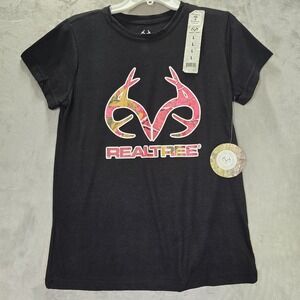 Realtree Women's Short Sleeve T-Shirt‎ Black Pink & Camo Size Large